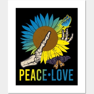 Skeleton Hand Sunflower Butterflies Peace Love Posters and Art